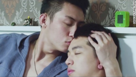 Two men cuddle in this screen grab from Chinese same-sex drama &quot;Addicted Heroin&quot;  taken from a video uploaded on the show&#39;s official YouTube channel.  It was pulled from Chinese online video streaming websites last week. 