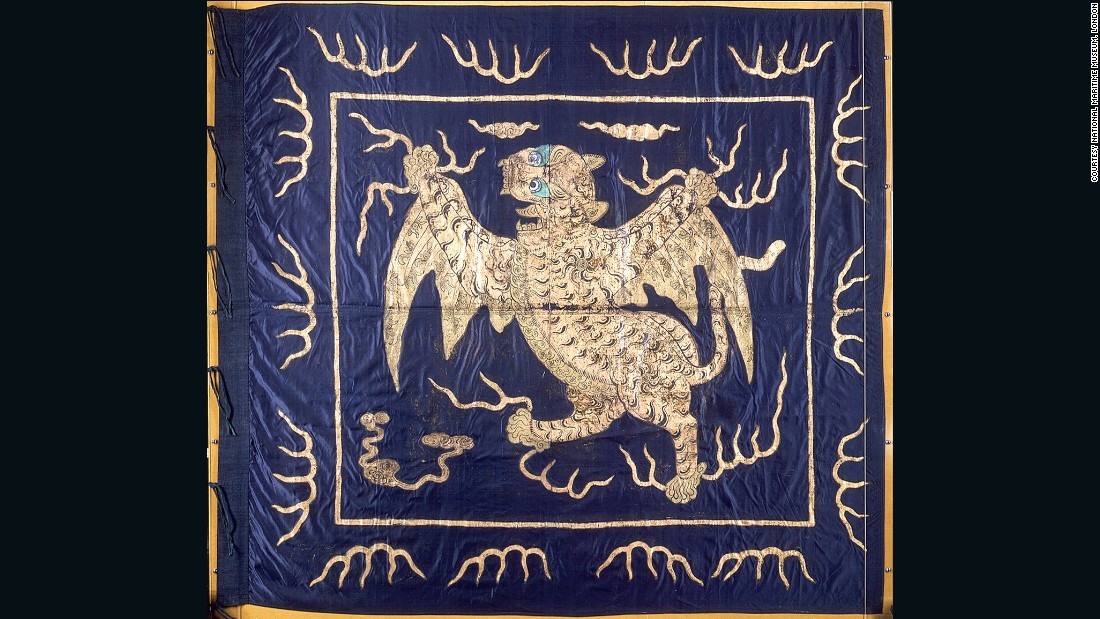 This ornate Imperial Chinese flag is made from silk and features a winged tiger crafted in gold foil. The mythical creature with wild green eyes holds flashes of lightning in its claws.&lt;br /&gt;&quot;In terms of aesthetics, this is probably my favorite flag in the collection,&quot; Davey says of the intricate textile, which is one of the few &lt;a href=&quot;http://collections.rmg.co.uk/collections/objects/559.html&quot; target=&quot;_blank&quot;&gt;now on display to the public.&lt;/a&gt; &quot;It was taken during the capture of Canton in 1857.&quot;  &lt;br /&gt;