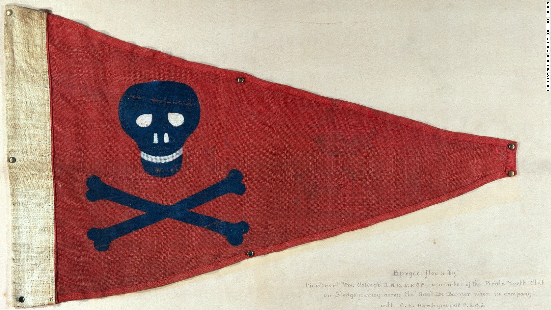 This skull-and-crossbones flag probably appears more fearsome than the reality. Dating back to 1898, it was the official flag of a British recreational sailing group, the Pirate Yacht Club Bridlington.&lt;br /&gt;Davey says you wouldn&#39;t want to come face-to-face with a real pirate on the high seas in the 17th and 18th century.&lt;br /&gt;&quot;Pirates sometimes used black flags illustrated with skulls and skeletons as symbols of mortality, and it seems likely that they adopted this as part of their attempt to strike fear into other ships,&quot; he explains.&lt;br /&gt;&quot;It has been suggested that by flying a black flag, the pirates were making a clear message to any opponent: It was a sign that if the ship put up a fight, the pirates would not take any prisoners -- even if the ship in question surrendered. &lt;br /&gt;&quot;It was threats such as these, communicated through a simple flag, that made pirates such a fearful prospect.&quot;&lt;br /&gt;