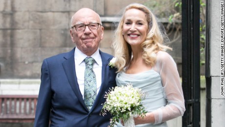 Rupert Murdoch and Jerry Hall leave St Bride's Church after their wedding in London, England, on March 5, 2016.