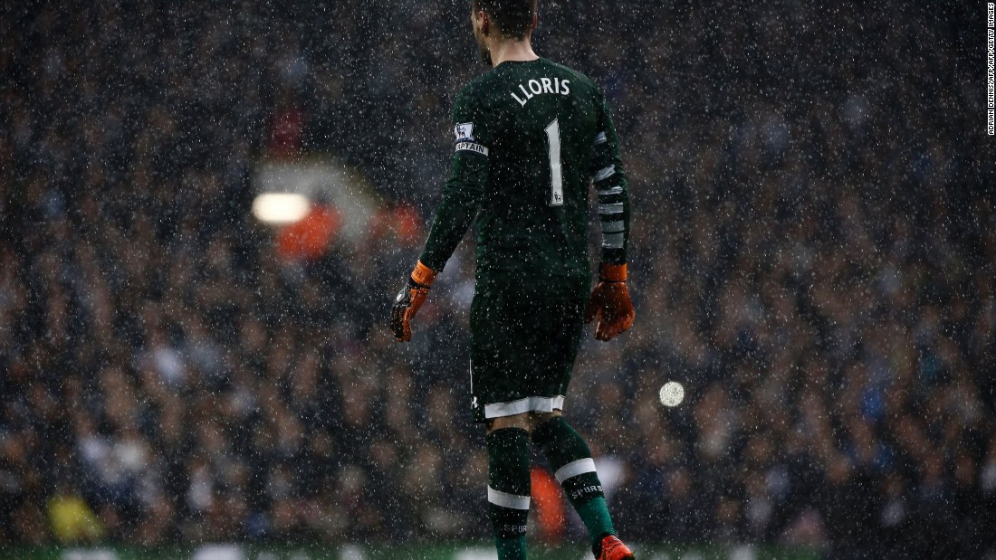 Spurs goalkeeper, Hugo Lloris, watches the action unfolding in front of him.