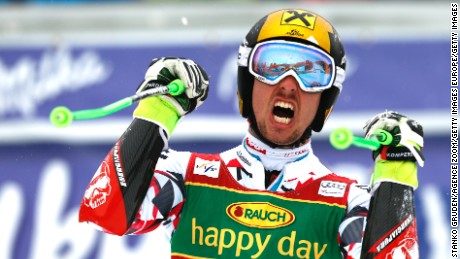 Marcel Hirscher takes first place in the FIS Alpine Ski World Cup men&#39;s Giant Slalom in Kranjska Gora, Slovenia. 