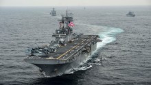 AT SEA - MARCH 8: In this handout photo provided by the U.S. Navy, the amphibious assault ship USS Boxer (LHD 4) transits the East Sea on March 8, 2016 during Exercise Ssang Yong 2016. Ssang Yong 16 is a biennial combined amphibious exercise conducted by forward-deployed U.S. forces with the Republic of Korea Navy and Marine Corps, Australian Army and Royal New Zealand Army Forces. (Photo by MCSN Craig Z. Rodarte/U.S. Navy via Getty Images)