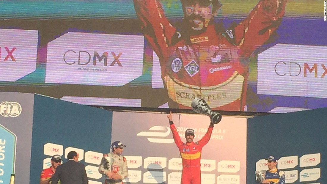The arrival of Mexico&#39;s first Formula E race wasn&#39;t only for entertainment purposes. It was important for organizers to promote cleaner transport -- the cars are all powered by batteries and an electric motor. Lucas di Grassi (center) won the race but was disqualified later because his car was under the minimum weight.