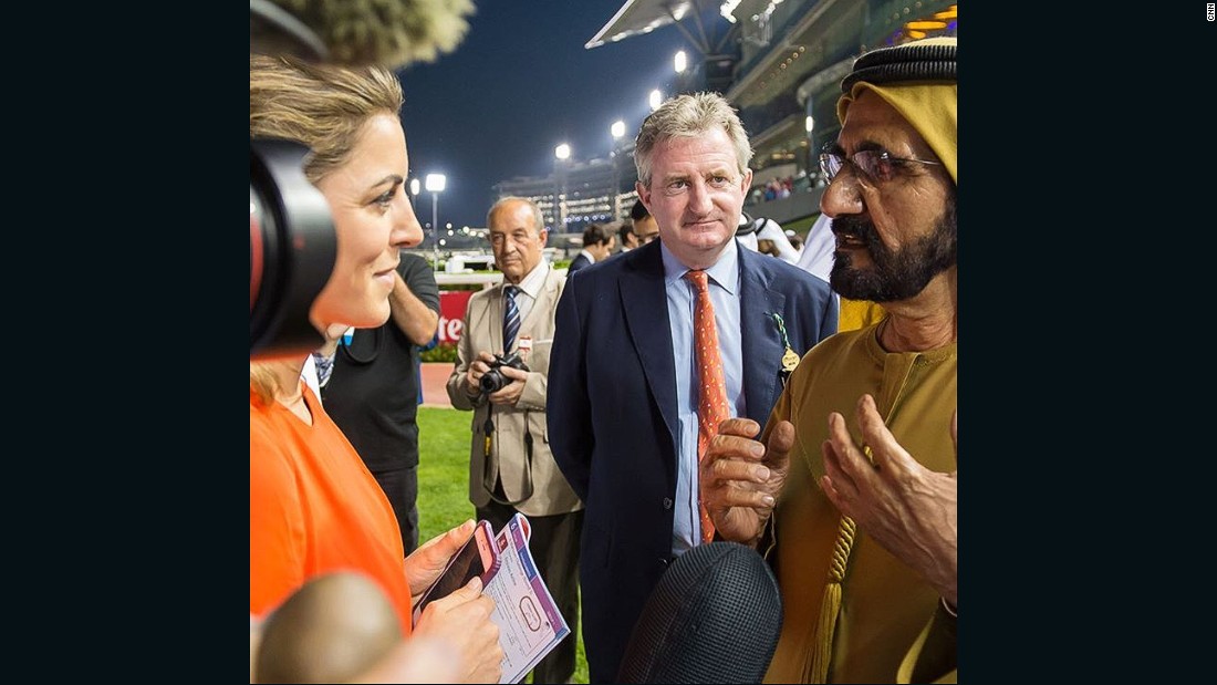 Interviewing Sheikh Mohammed at Dubai&#39;s Meydan Racecourse on &quot;Super Saturday.&quot; The meet in early March allows owners and trainers to put the finishing touches to their preparations for the prestigious Dubai World Cup which is traditionally run on the final Saturday of March. 