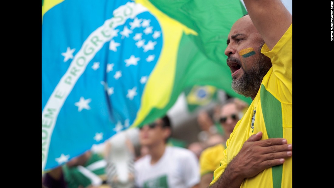 A demonstrator protests in Manaus on March 13.