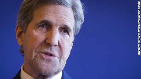 US Secretary of State John Kerry speaks following meeting between the US and its European allies on the situations in Libya, Syria, Ukraine and Yemenon March 13, 2016 in Paris. 