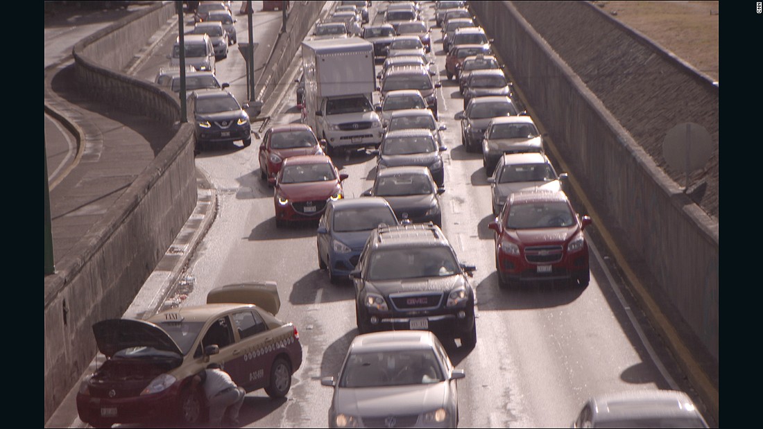 Traffic routinely backs up on the multi-lane routes in and out of the city, causing massive amounts of pollution. 