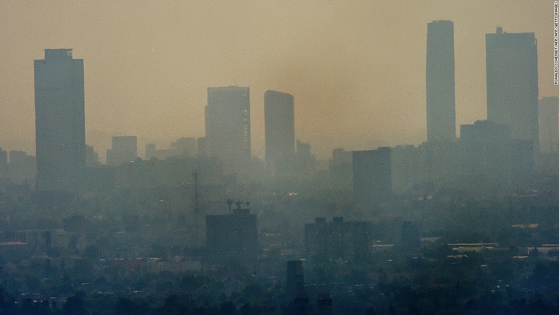 Smog envelopes skyscrapers in Mexico City in December 2015. It was considered the most polluted city in the world during the 1990s and its problems today, as this picture shows, are far from over. 