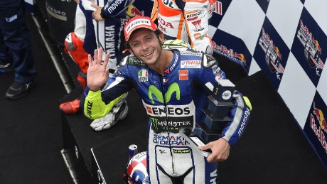 Valentino Rossi plays to the cameras at the Indianapolis Grand Prix 