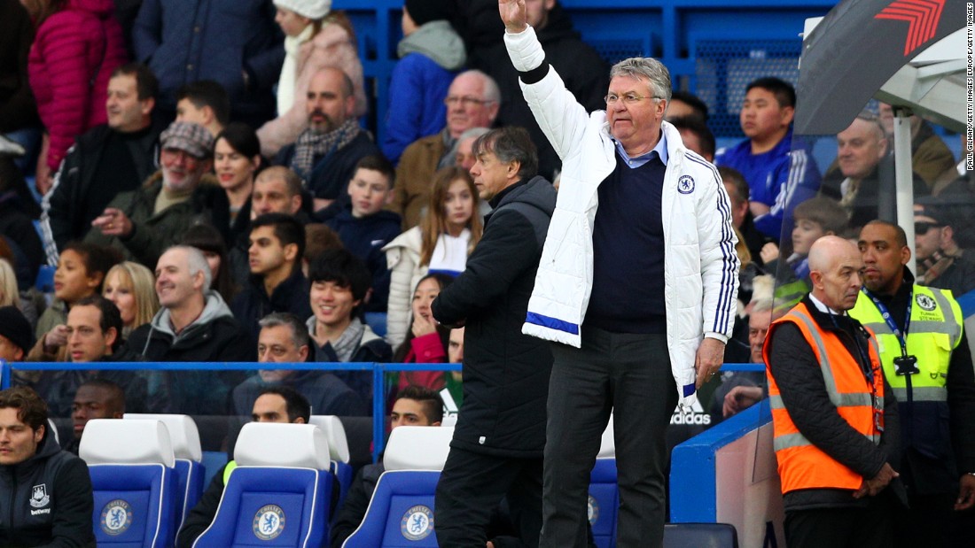 After Saturday&#39;s 2-2 draw at home to West Ham, Chelsea&#39;s interim manager Guus Hiddink remains unbeaten in the Premiership since taking over this season -- a run of 14 games. Chelsea have not lost a league match since a 2-1 away loss to Leicester City on December 17, Jose Mourinho&#39;s last match in charge. 