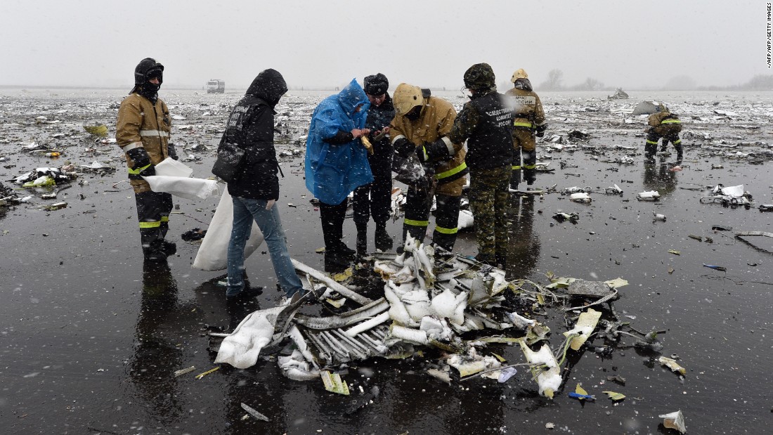 Russian investigators work at the wreckage of the &lt;a href=&quot;http://edition.cnn.com/2016/03/18/europe/russia-plane-crash/&quot; target=&quot;_blank&quot;&gt;flydubai passenger jet that crashed on March 19,&lt;/a&gt; killing all 62 people on board as it tried to land in bad weather in Rostov-on-Don.