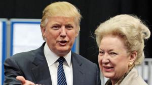 US property tycoon Donald Trump (L) is pictured with his sister Maryanne Trump Barry as they adjourn for lunch during a public inquiry over his plans to build a golf resort near Aberdeen, at the Aberdeen Exhibition &amp; Conference centre, Scotland, on June 10, 2008. Trump wants to build a giant complex on the Scottish east coast near Aberdeen, but has run into opposition from environmentalists and a local farmer who refuses to budge. The Scottish government has called for a full public inquiry into the plans. AFP PHOTO/Ed Jones (Photo credit should read ED Jones/AFP/Getty Images)