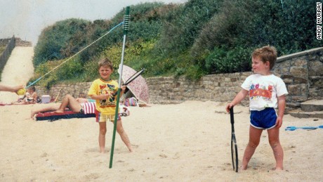 A childhood image of Andy Murray and his brother Jamie playing on the beach.