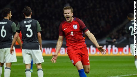 Eric Dier of England celebrates scoring his team&#39;s third and wining goal in the international friendly against Germany.  