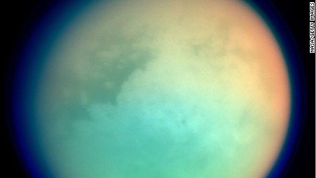 UNDATED: This undated NASA handout shows Saturn's moon, Titan, in ultraviolet and infrared wavelengths. The Cassini spacecraft took the image while on its mission to.  gather information on Saturn, its rings, atmosphere and moons. The different colors represent various atmospheric content on Titan.  (Photo by NASA via Getty Images)
