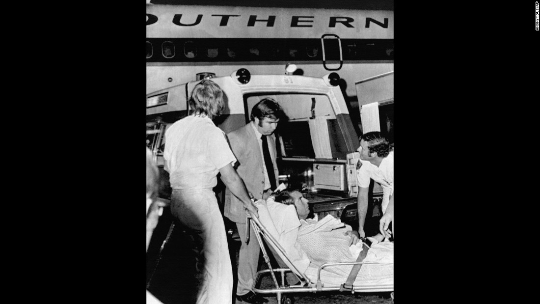 Southern Airways co-pilot Billy Johnson of College City, Arkansas, was wounded in his right shoulder during a hijacking at Miami International Airport in November 1972. 