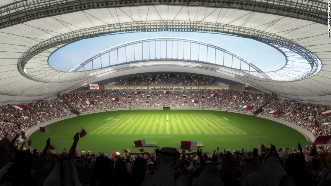 An artist&#39;s impression shows what the finished Khalifa stadium will look like. Qatar is spending a reported $200 billion -- more than any previous World Cup host -- on nine new air-conditioned stadiums, the major refurbishment of three venues and infrastructure. 