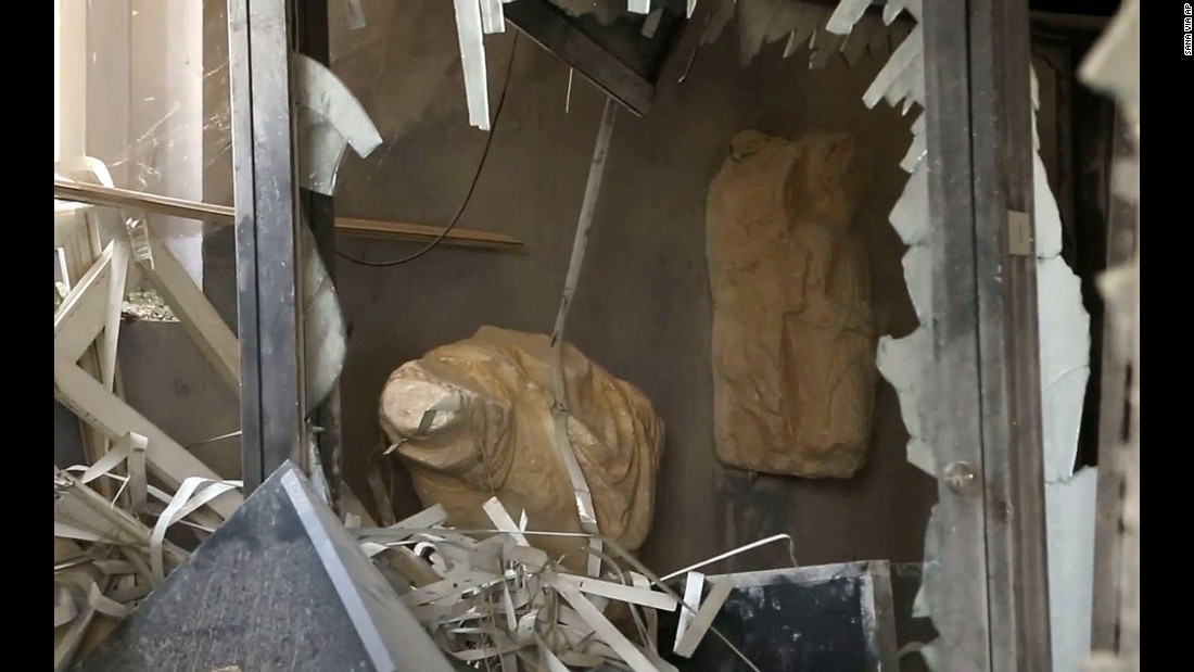 Damage inside the Palmyra Museum.