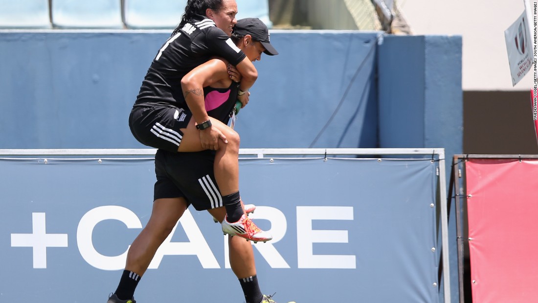 The Black Ferns are yet to hit top gear, with star players Woodman and McAlister suffering injuries. Here Woodman is carried off in Sao Paulo in February.