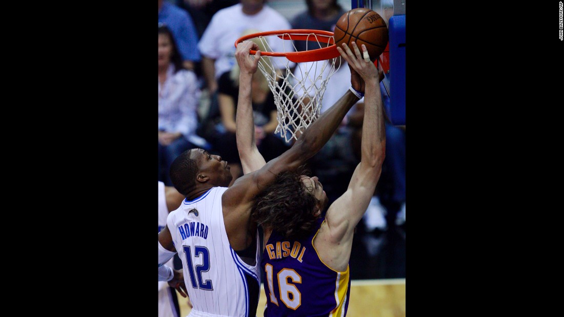 &lt;strong&gt;Most blocks in an NBA Finals game: &lt;/strong&gt; Dwight Howard blocks a shot by the Lakers&#39; Pau Gasol during the 2009 NBA Finals. It was one of nine blocks the Orlando center had in Game 4.