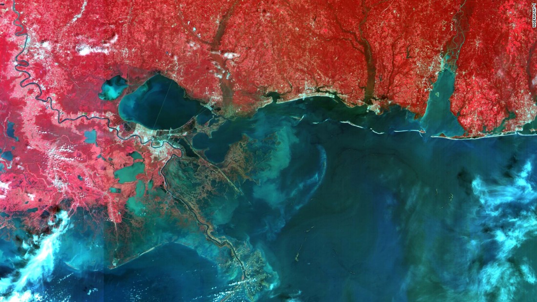 Images of New Orleans after Hurrican Katrina in 2005, taken from NigComSat-1.