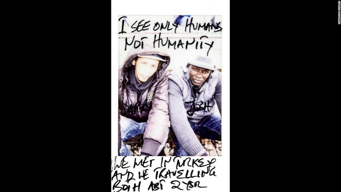 &quot;I see only humans, not humanity,&quot; it says on this photo of Dappy and Josh. They met in Turkey and have been traveling together for about two years.