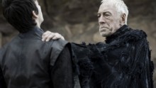 What's this? Bran Stark (Isaac Hempstead-Wright) appears to be standing -- a marked improvement on his lower-body paralysis over the majority of the past five seasons. He's seen here accompanied by a new character, the Three-Eyed Raven (Max von Sydow).