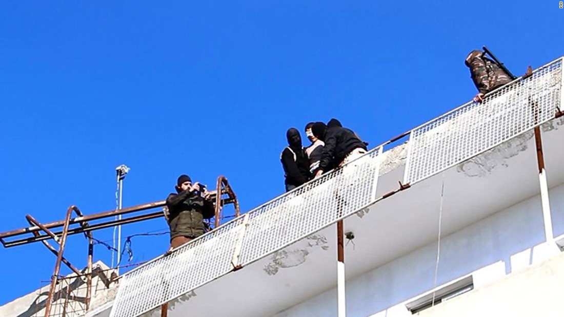 In March 2015, ISIS released video and images of a man being thrown off a rooftop in Raqqa, Syria. In the last photograph, the man is seen face down, surrounded by a small crowd of men carrying weapons and rocks. The caption reads &quot;stoned to death.&quot; The victim was brutally killed &lt;a href=&quot;http://www.cnn.com/2015/03/05/middleeast/isis-lgbt-persecution/index.html&quot; target=&quot;_blank&quot;&gt;because he was accused of being gay.&lt;/a&gt;