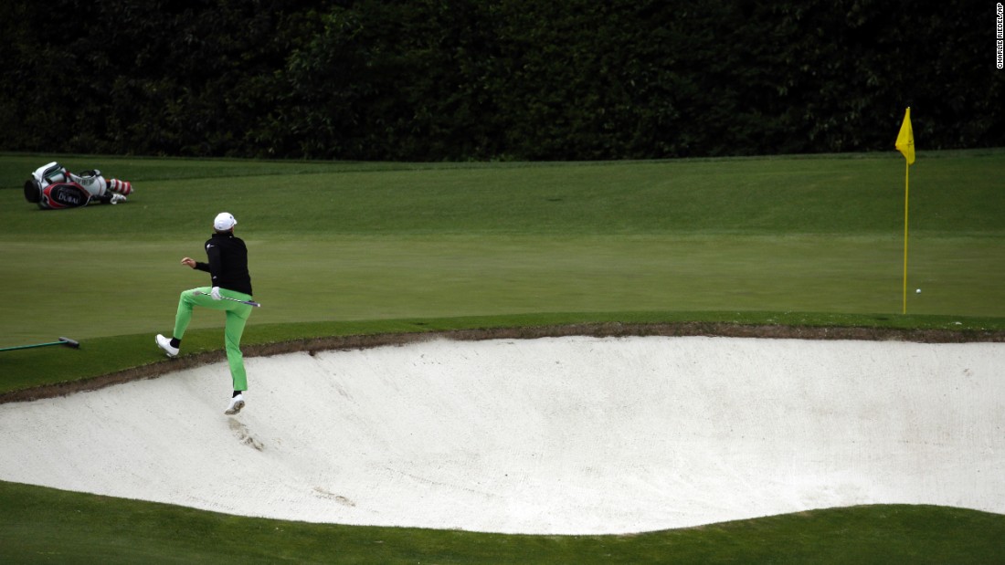 Jamie Donaldson climbs out of a bunker on the fourth hole Sunday. 