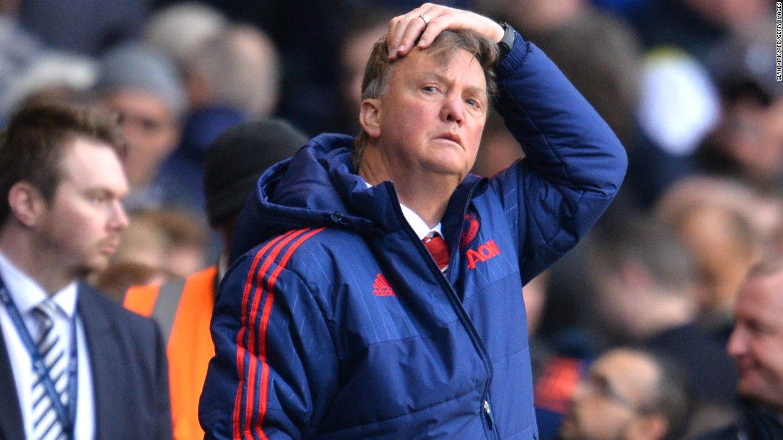 Manchester United&#39;s Dutch manager Louis van Gaal cuts a forlorn figure as his side slips to defeat at White Hart Lane.
