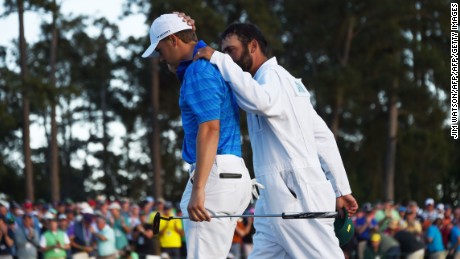 Spieth and caddy Michael Greller went through a torrid afternoon at Augusta. 