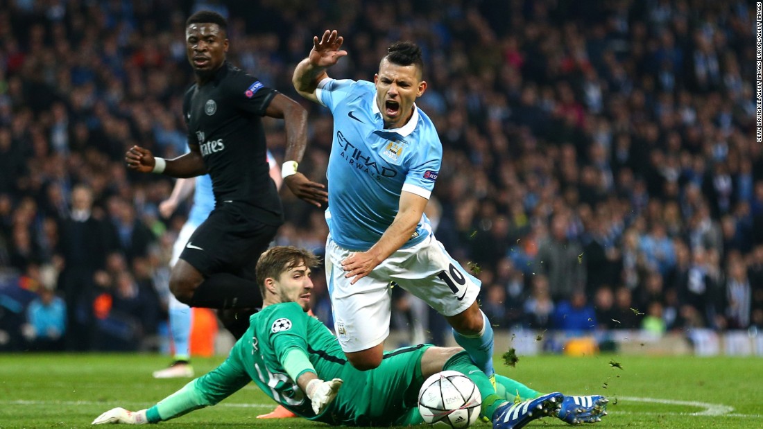 Manchester City was locked at 2-2 with Paris St. Germain after the first leg, but Sergio Aguero won a penalty when he was brought down in the area.