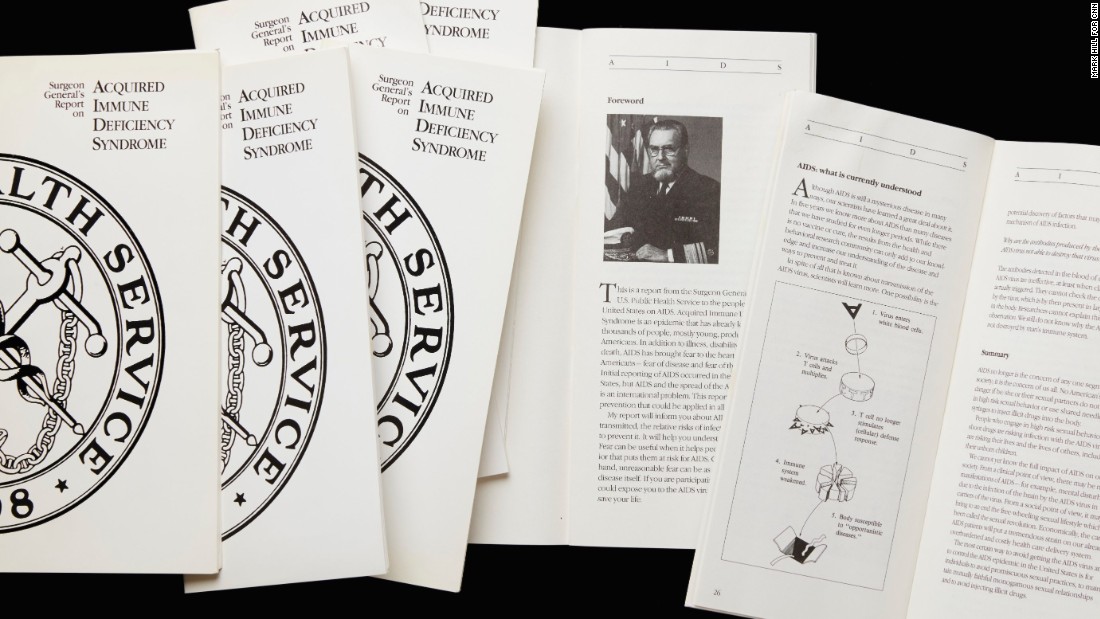 &lt;a href=&quot;https://www.aids.gov/hiv-aids-basics/hiv-aids-101/aids-timeline/&quot; target=&quot;_blank&quot;&gt;Thousands had already died&lt;/a&gt; by 1986, when the surgeon offered guidance about HIV and AIDS. &lt;a href=&quot;http://www.ncbi.nlm.nih.gov/pmc/articles/PMC1477712/&quot; target=&quot;_blank&quot;&gt;Surgeon General C. Everett Koop&#39;s&lt;/a&gt; &lt;a href=&quot;https://profiles.nlm.nih.gov/ps/retrieve/Narrative/QQ/p-nid/87&quot; target=&quot;_blank&quot;&gt;report &lt;/a&gt;and the 1988 summary pamphlet that the government mailed to 107 million American homes used &lt;a href=&quot;https://profiles.nlm.nih.gov/ps/retrieve/Narrative/NN/p-nid/62&quot; target=&quot;_blank&quot;&gt;&quot;candid but dispassionate language&quot; &lt;/a&gt;to review the symptoms and explain how HIV spread. It reassured the public that you couldn&#39;t get HIV from a toilet seat or from being in the same room as someone who was infected. It called on schools to provide better sex education and encouraged condom use. Conservatives said it encouraged promiscuity. AIDS activists applauded that it brought the epidemic out in the open and eased some fears. By 1988, there were 82,764 Americans with reported cases of AIDS.  