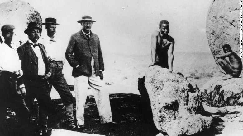 British businessman Cecil Rhodes (center) founded the De Beers diamond company in South Africa, implicated in colonial atrocities. 