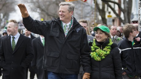 Gov. Charlie Baker and wife Lauren Baker marched in the annual South Boston St. Patrick&#39;s Parade in 2016.