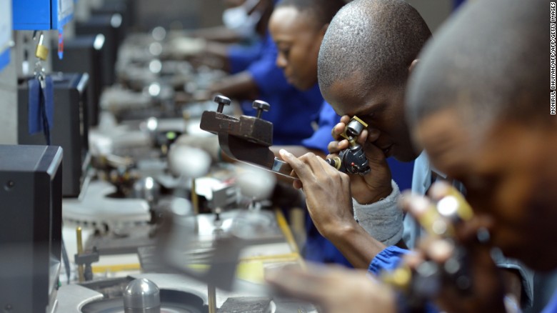 A diamond polishing factory in Botswana, part of a high-skill industry that has been developed from the nation&#39;s raw materials. 