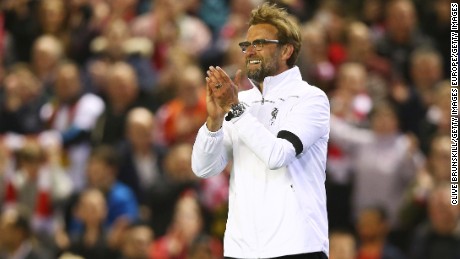 Klopp celebrates victory after Liverpool&#39;s implausibe Europa League quarterfinal win.