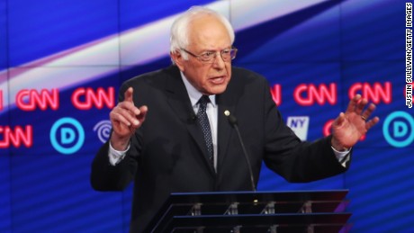 Democratic Presidential candidate Sen. Bernie Sanders (D-VT) debates Hillary Clinton during the CNN Democratic Presidential Primary Debate at the Duggal Greenhouse in the Brooklyn Navy Yard on April 14, 2016 in New York City. 