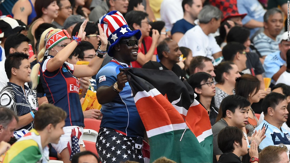 Fans attend the Singapore Sevens rugby tournament on April 17, 2016. 