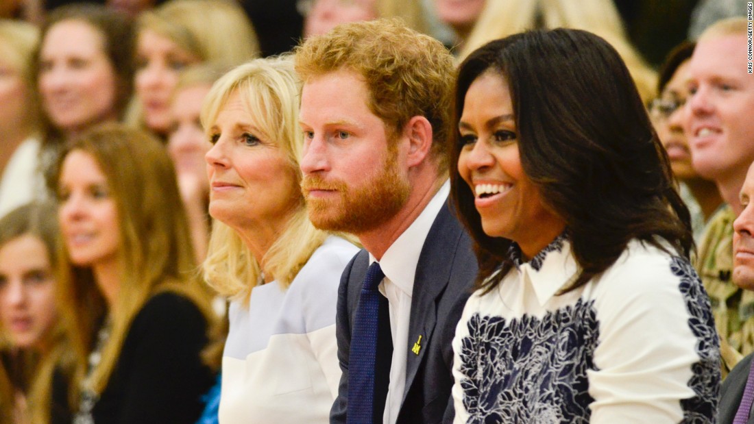 Jill Biden, Prince Harry and Michelle Obama at the Joining Forces Invictus Games 2016 Event at the Wells Fields House on October 28, 2015, in Fort Belvoir, Va.  