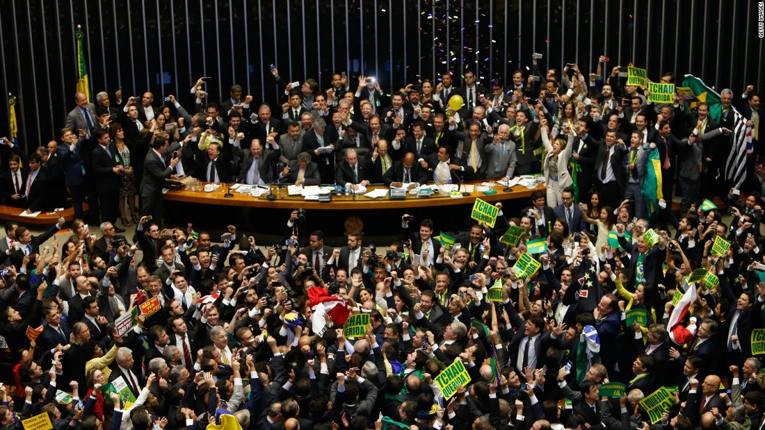 A total of 367 lawmakers in the lower house voted to impeach Rousseff, the country&#39;s first female president, by more than the two-thirds majority required by law.