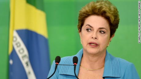 Brazilian President Dilma Rousseff speaks during a press conference at Planalto Palace in Brasilia on April 18, 2016.
President Rousseff said Monday that she is &quot;outraged&quot; by a vote in Congress to authorize impeachment proceedings against her and vowed to keep fighting. / AFP / EVARISTO SA        (Photo credit should read EVARISTO SA/AFP/Getty Images)