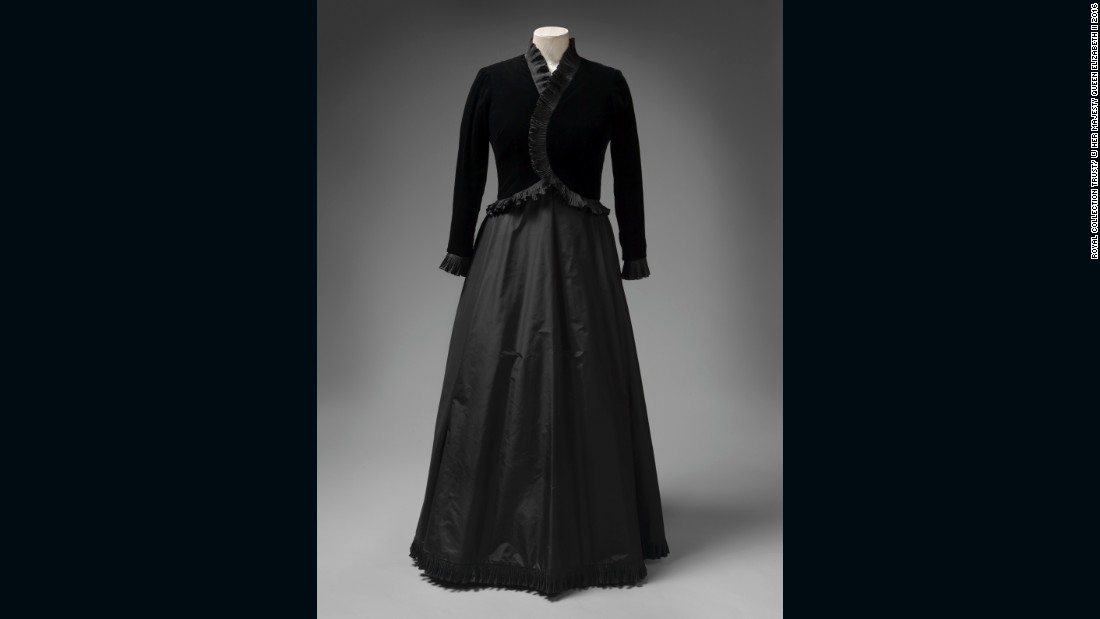 Black silk velvet and taffeta dress by Ian Thomas, worn to meet Pope John Paul II at the Vatican. 