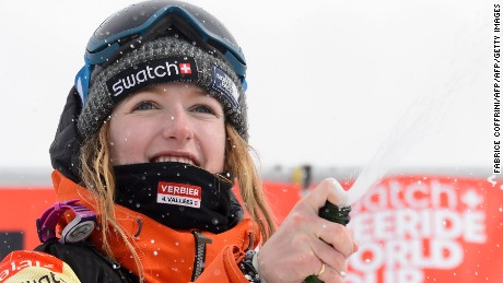 A picture taken on April 2, 2016 shows World champion Switzerland&#39;s Estelle Balet celebrating with champagn after she won the women&#39;s snowboard event at the Bec des Rosses during the Verbier Xtreme Freeride World Tour final above the Swiss Alps resort of Verbier. 
An avalanche in the Swiss Alps on April 19, 2016 swept away two-time world extreme snowboard champion Estelle Balet to her death, police said. The 21-year-old Swiss woman, who had won her second title on the Freeride World Tour only two weeks ago, was making a film when she was killed, Swiss police said in a statement. Balet was speeding down a slope on her snowboard when the avalanche started and carried her away, police added. / AFP / FABRICE COFFRINI        (Photo credit should read FABRICE COFFRINI/AFP/Getty Images)