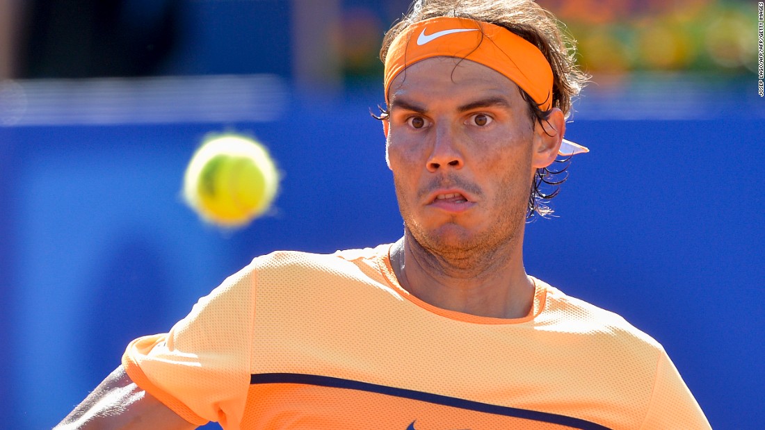 Rafael Nadal eyes up a shot as he faces off against Philip Kohlschreiber in the semifinal of the Barcelona Open.