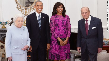 The Queen, US President Barack Obama, First Lady Michelle Obama and Prince Philip pose together at Windsor in 2016. 