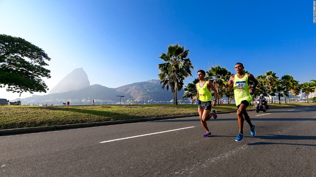 The city&#39;s Sugarloaf Mountain is never far from view during outdoor events like the marathon, race walking, and road cycling.