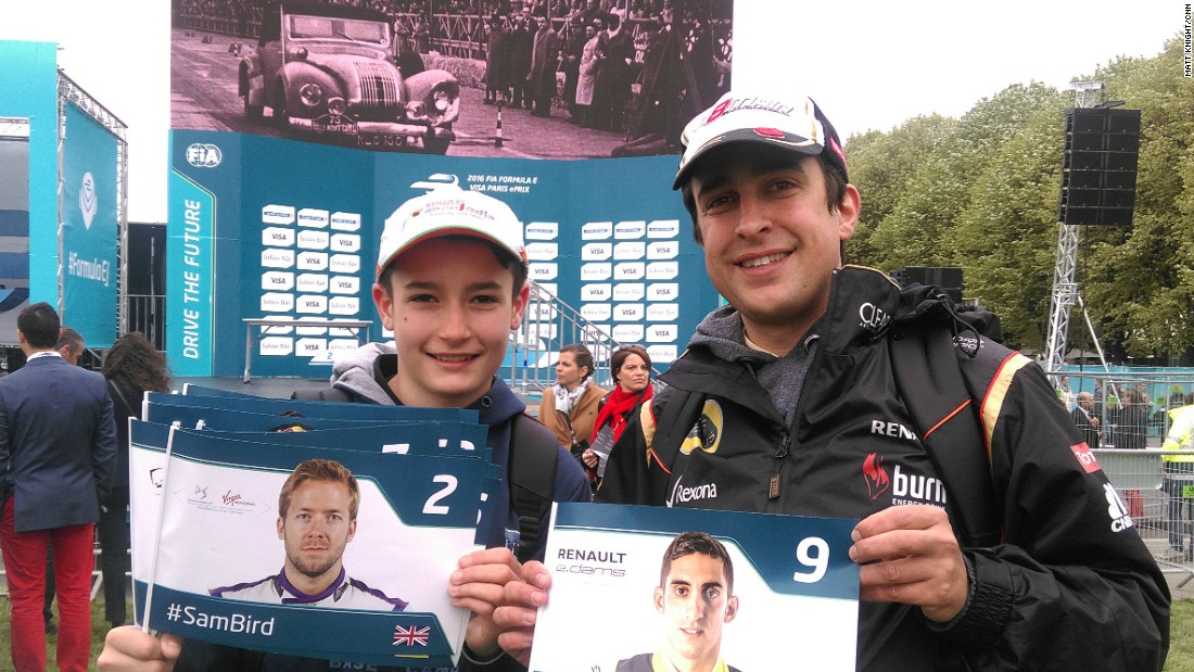 We found brothers Romain (right) and Tibo enjoying the sights and sounds of the eVillage. They said the &quot;ambiance&quot; for the race was good and were hoping for a win on home soil for Renault e.Dams driver Nico Prost. &lt;a href=&quot;http://edition.cnn.com/2016/04/23/motorsport/formula-e-paris-di-grassi/index.html&quot; target=&quot;_blank&quot;&gt;(Read race report)&lt;/a&gt;