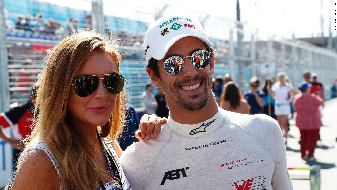 This year&#39;s championship leader Lucas di Grassi pictured with American actress Lindsey Lohan at last year&#39;s Moscow ePrix.